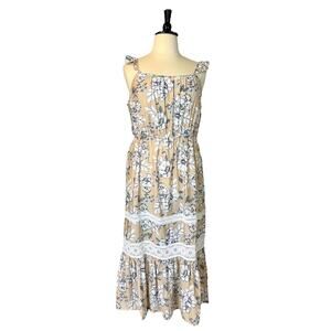 Ava Rose Maxi Dress Tan White Floral Ruffle Shoulders Women’s Size 2X